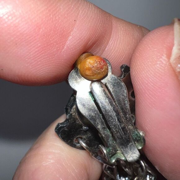 Vintage MCM Silver Tone and Beaded Cascade Clip Earrings - Picture 7 of 8